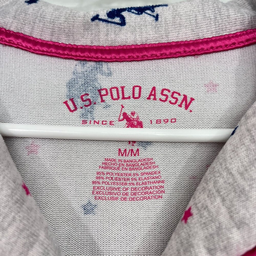 US Polo Assn Medium Gray, Pink, Blue Long Sleeve Pajama Set with Pockets - Picture 3 of 12